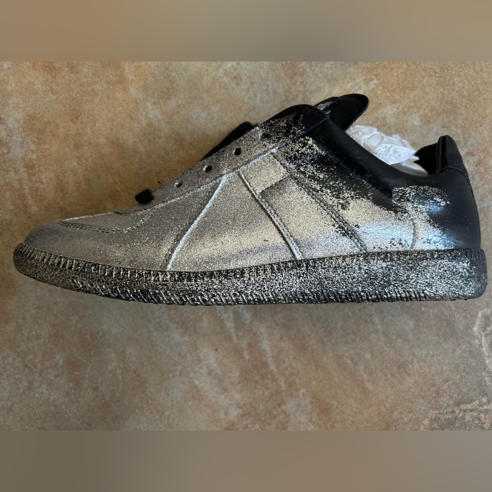 NIB Maison Margiela Replica Silver Glitter on Black Sneakers
